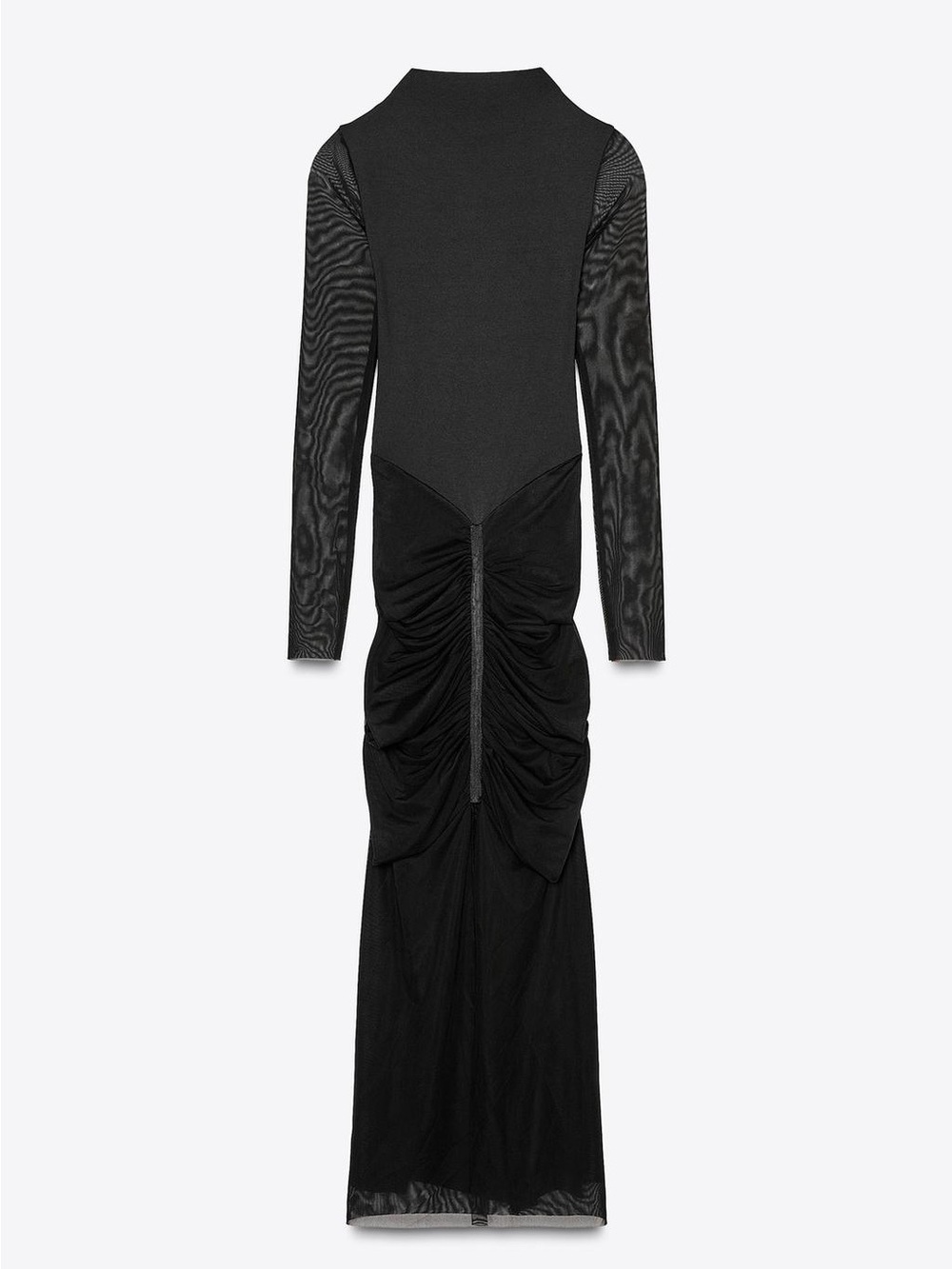 Zara Black Long-Sleeve Ruched Maxi Dress